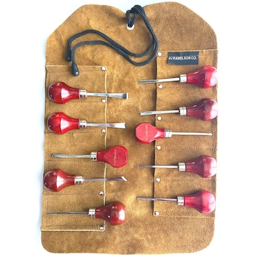 10pc Wood Carving Wood Block Tools &amp; Leather Tool Roll Ramelson USA 107 209