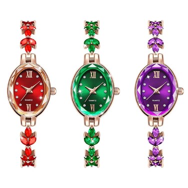 Dacdyi Women 3 Pcs Wholesale Watches Elegant Bangle Bracelet Oval Dial Analog Quartz Wristwatches