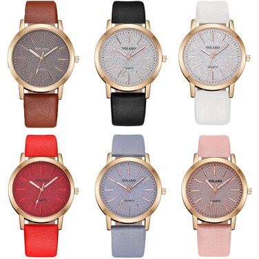 CdyBox Women Wholesale 6 Pack Leather Band Watches Frosted Engraved Dial Quartz Wrist Watch for Ladies