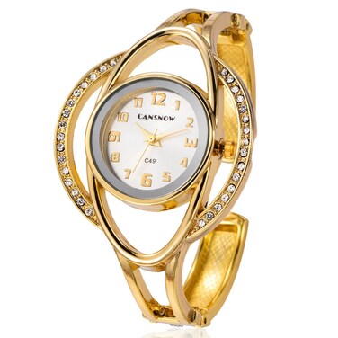 CdyBox Women Diamond Bracelet Watch Elegant Ladies Open Buckle Steel Strap Quartz Bracelet Watch
