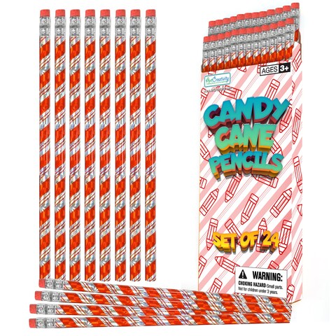 ArtCreativity Christmas Pencils for Kids, Pack of 24 &ndash; Cute Holiday Candy Cane Design Pencils with Erasers, Perfect for Stocking Stuffers, Classroom Supplies, Bulk Student Rewards, Winter Pencils