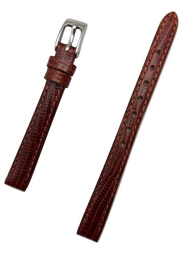 10mm Brown Genuine Leather Watchband   Tail Lizard Grain, Lightly Padded Replacement Watchstrap that brings New Life to Any Watch (Womens Standard Length)