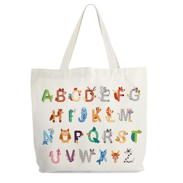 Animals Alphabets Canvas Tote Bag for Women, ABC Letters Learning Tote, Cute Animal Gift Bag, Library Book Bag, Teacher Tote Bags for Books, Shoulder Bag Gifts for Animal Lovers -12