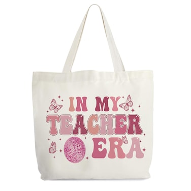 Levitatinyear Teacher Canvas Tote Bag, In My Teacher Era Retro Tote, Teacher Appreciation Gift Bag, Disco Themed Teacher Stuff Bag, Retirement Gifts for Women, Shoulder Bag Gifts for Teachers -20