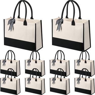 Silkfly 10 Pack Tote Bag for Women Gift Bags Canvas Tote Bag with Zipper Inner Pocket Birthday Gifts for Women