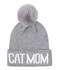 Hatphile Cat Lover Stretchy Cat Mom Faux Fur Pompom Knit Beanie Skully Toque (Grey Hat White Cat Mom Grey Pompom)