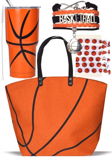 MEANT2TOBE Basketball Tote Bag for Woman, Basketball Tumbler, Basketball Mom Tote, Basketball Bags for Moms, Basketball Bracelet for Women, Basketball Hair Pony Tails, Basketball Cup 30 oz