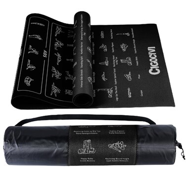 Upgrade New Instructional Yoga Mat with 75 Poses Printed on It, 6mm Travel Yoga Mat with Bag Christmas Gifts for Women and Men, 1/4 Inch Extra Thick Non-Slip (Black)