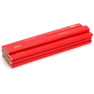 Wooden Lead Pencils 10pcs Red Carpenter Pencils, 170mm Flat Wooden Oval Bulk Red Lead Carpenter for Wood Working Marking ，Hard Black Pencils Woodwork
