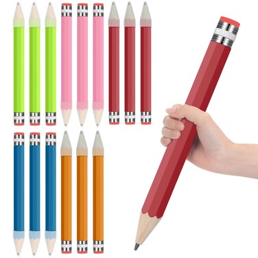 Fainne 15 Pcs Wooden Jumbo Pencils 13.4 Inch Giant Wooden Pencils Colorful Wood Large Pencils Giant Pencils Funny Big Novelty Pencil with Cap for Kids School Home Gifts Prop Supplies