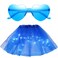 Therwen Women Light up Tutu Skirts Heart Shape Sunglasses 3 Layered LED Short Tulle Skirt Valentine's Day Carnival Costume(Blue)
