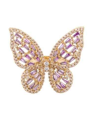 MUCCY Pieces of Style Big Butterfly Purple Zircon Adjustable Women Gold Ring