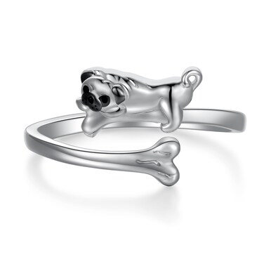 Daixiya Pug Gifts for Pug Lovers S925 Sterling Silver Pug Ring Cute Dog Pug Jewelry Gifts for Women