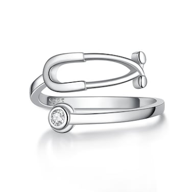 YLT Stethoscope Ring Sterling Silver Heartbeat Jewelry for Doctor Nurse Medical Student RN Nurse Gifts for Women