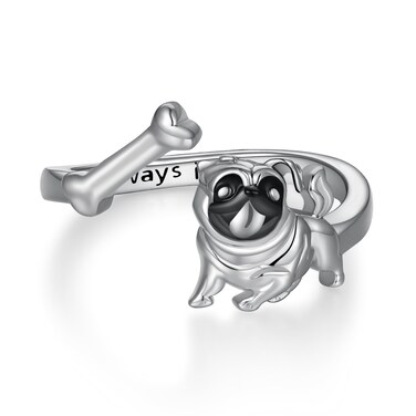 qielizhu Pug Ring 925 Sterling Silver Pug Dog Rings for Women Dog Jewelry Gifts for Women Dog Lover