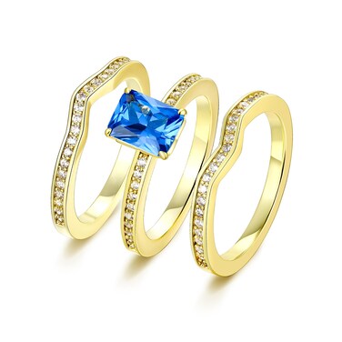 AiliFe Sapphire Rings Set Three-in-One Engagement Ring Wedding Bands 14K Gold Plated Blue Sapphire Cubic Zirconia Promise Eternity Bridal Ring for Women Size (8)