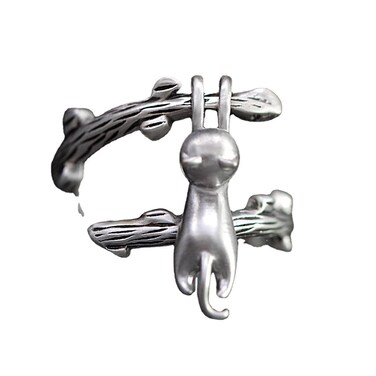 Women Ring Adjustable Cute Cat Climbing Tree Ring Jewelry, Fashion Open Cat Animal Statement Ring, Personalized Retro Ring Hanging Cat Jewelry Valentine's Day Mothers Day Gifts for Women Mother
