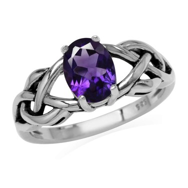 Silvershake 1.18ct. Natural African Amethyst 925 Sterling Silver Celtic Knot Solitaire Ring Size 5