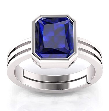 ANTIQUESILVERJEWELRY Blue Sapphire Adjustable Ring 8.25 CARAT Neelam Gemstone Panchdhatu Solid Silver Plated Adjustable Ring Astrology Purpose Sapphire Ring For Men And Women