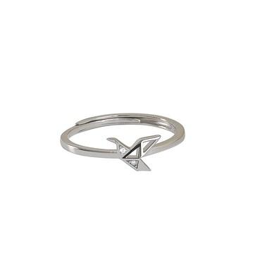 Izpack Origami Paper Crane Sterling Silver Rings for Women Adjustable Open Crystal Statement Stacking Promise Ring CZ Lucky Bird Tail Finger Band Engagement Ring Cute Jewelry Gifts BFF Birthday