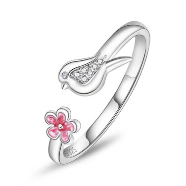 Midir&amp;Etain Flower Ring 925 Sterling Silver Floral Bird Adjustable Ring Flower Animal Open Ring for Women Flower Jewelry