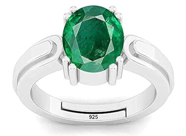 LMDPRAJAPATIS Natural 5.55 Carat Certified Genuine Unheated Untreated Original Green Emerald Oval Shape 925 Sterling Silver Ring For Men &amp; Women's
