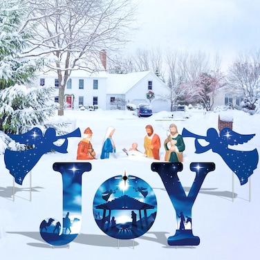 5 PCS Outdoor Joy Christmas Nativity Decorations - Christmas Yard Sign - Christmas Joy Sign Holiday Holy Family for Lawn, Garden -Weather Resistant