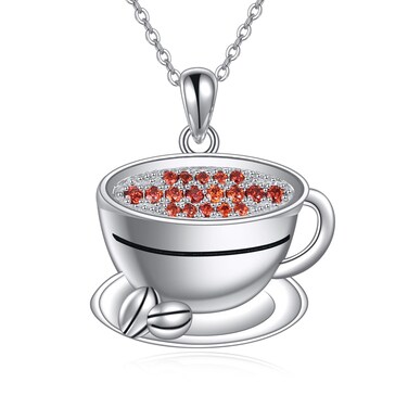 JERWLI Coffee Cup Necklace Sterling Silver Coffee Cup and Coffee Bean Pendant Necklace Cute Coffee Lovers Jewelry Gifts for Women