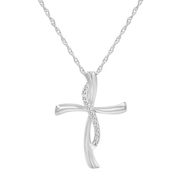 Amanda Rose Collection Sterling Silver 1/10 Carat TW Real Diamond Cross Pendant Necklace for Woman on an 18 inch Sterling Silver Chain   Real Diamond Necklaces for Women