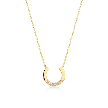 GELIN Diamond Horseshoe Necklace in 14K Solid Gold   Small Diamond Necklace for Women