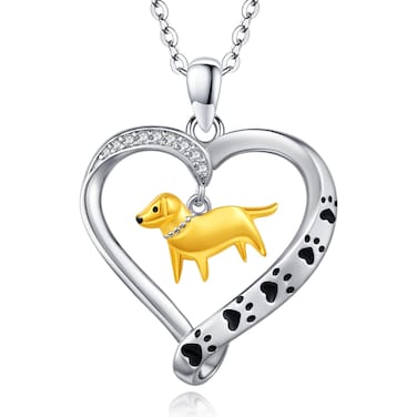 TakNii Dog Necklace for Women 925 Sterling Silver Gold Plated Paw Print Heart Pendant Cute Pet Jewelry Gifts for Her Birthday Anniversary Valentines