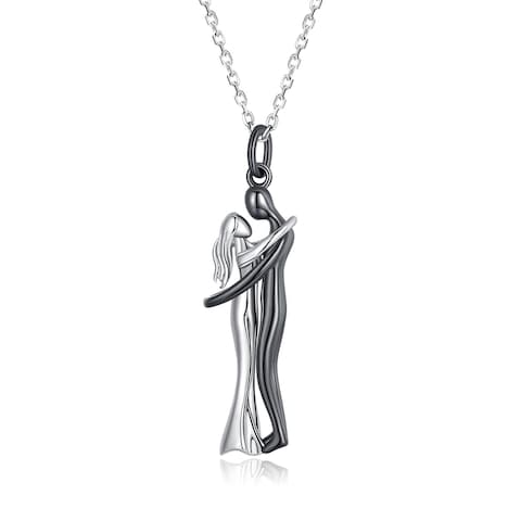 Teioa Hug Couple Necklace - Sterling Silver Couple Hug Pendant Necklace for Women Anniversary Jewelry Gifts for Valentines Day Birthday