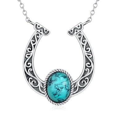 Fuguangju Horseshoe Necklace 925 Sterling Silver Turquoise Horseshoe Necklace for Women Western Horseshoe Jewelry Gifts for Women