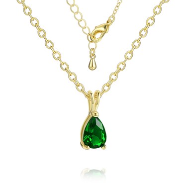 JIANGYUE Emerald Necklace For Women - 18K Gold Plated Chain Necklace Pear Drop Emerald Pendant Dainty Necklace For Women Trendy May Birthstone Necklace