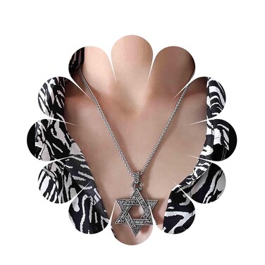 Andelaisi Punk David Star Choker Necklace Silver David Star Pendant Necklace Gothic David Magen Necklace Vintage David Star Religious Protection Necklace Jewelry for Women
