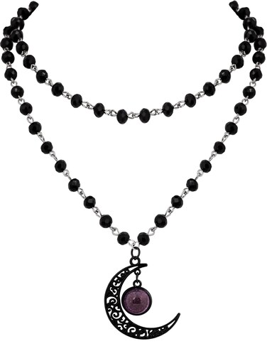 Sacina Layered Black Crescent Moon Choker, Moon Necklace, Black Bead Necklace, Gothic Necklace, Emo Necklace, Gothic Jewelry, Christmas Jewelry Gift for Women