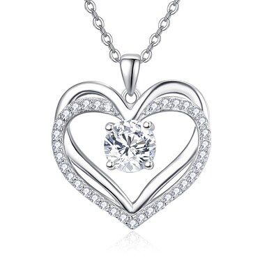 Zhi Kexin Double Heart Necklace for Women 925 Sterling Silver Fine Jewelry Sparkling CZ Pendant Heart Necklaces Birthday Valentines Anniversary Christmas Jewelry Gift for Women Wife Mom Her