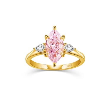 PHNIBIRD Pink Marquise Engagement Ring Pink Fake Diamond Rings Cubic Zirconia Sterling Silver Ring Gold Rings for Women Non Tarnish 2 Carat 5#