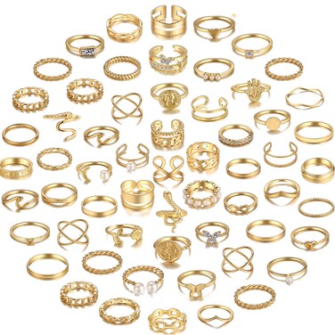 YEEZII 68 Pcs Gold Knuckle Rings Set for Women, Stackable Rings Boho Joint Finger Midi Rings Silver Hollow Carved Crystal Stacking Rings Pack