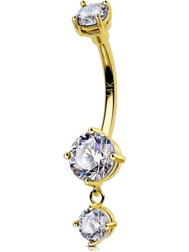 OUFER Belly Button Rings, 14K Solid Gold Belly Rings, Dangle Belly Button Piercing, 14G Belly Piercing Jewelry, Clear CZ Navel Rings, Round Belly Rings for Women Men-Round