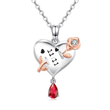 TwoAnts 11 11 Necklace 925 Sterling Silver Angel Number Pendant Necklace Rose Heart Necklace Numerology Jewelry Gift for Women