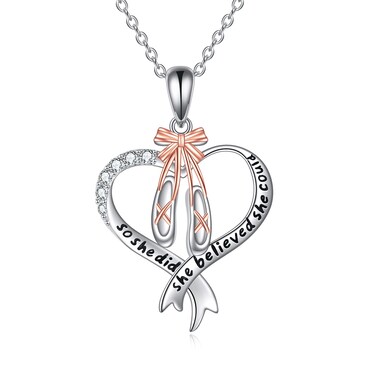 CRMAD Ballerina Necklace for Women Sterling Silver Ballet Shoes Necklace Ballerina Jewerly Gifts for Women Dancers (heart)