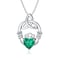 MOLICACI S925 Silver Emerald Claddagh Necklace for Women, 2.0Ct Emerald Claddagh with Celtic Knot Necklace for Ladies, Lab Grown Diamond Accents Irish Necklace, for St. Patrick Day, 18+2in