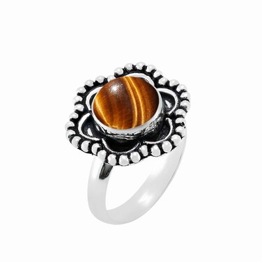 MIRRAMOR Tiger Eye Solitaire Ring, Ring for Women, Brown Stone Ring for Women, Single Stone Ring for Women, Ring Size 11
