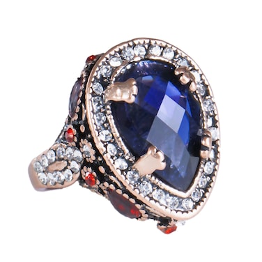 CKHAO Women Ring - 24mm Big Size Antique Gold Plated Turkish Style Blue Gemstone Vintage Ring Women Jewelry J0899BLUE (7)