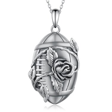 Feijiesi Football Necklace 925 Sterling Silver Sports Football Necklace for Women Sport Jewelry Gifts for Football Lover