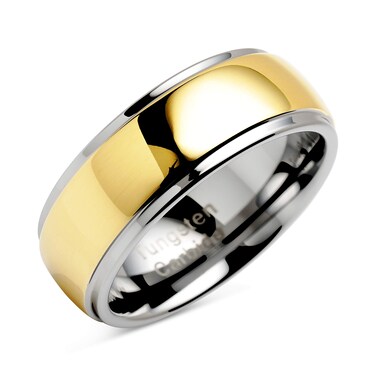 100S JEWELRY Tungsten Rings For Men Women Wedding Band Two Tones Gold Mirror Finish Sizes 8-16 (tungsten, 8.5)