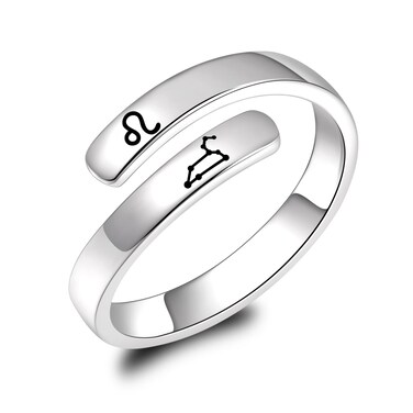 BEILIN Leo Rings 925 Sterling Silver Zodiac Sign Rings Adjustable 12 Constellation Astrology Rings Jewelry Gifts for Women