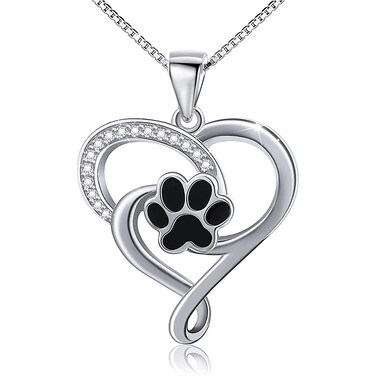 Ecooon Puppy dog cat pet paw print love heart pendant necklace for women, 925 Sterling Silver Pet Memorial Necklace Jewelry for dog owner Animal claw footprint for Women Birthday Christmas Gifts