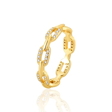 PICKBEAU 18K Gold Plated Stacking Paperclip link Rings for Women, Gold Zirconia Diamond Eternity Ring Wedding Bands CZ Engagement Rings